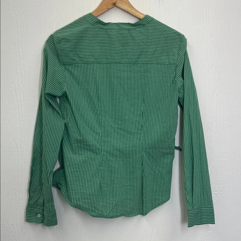 Anthropologie - Maeve Katherine Green And White Button Down Knotted Blouse SZ 8 - Picture 10 of 11